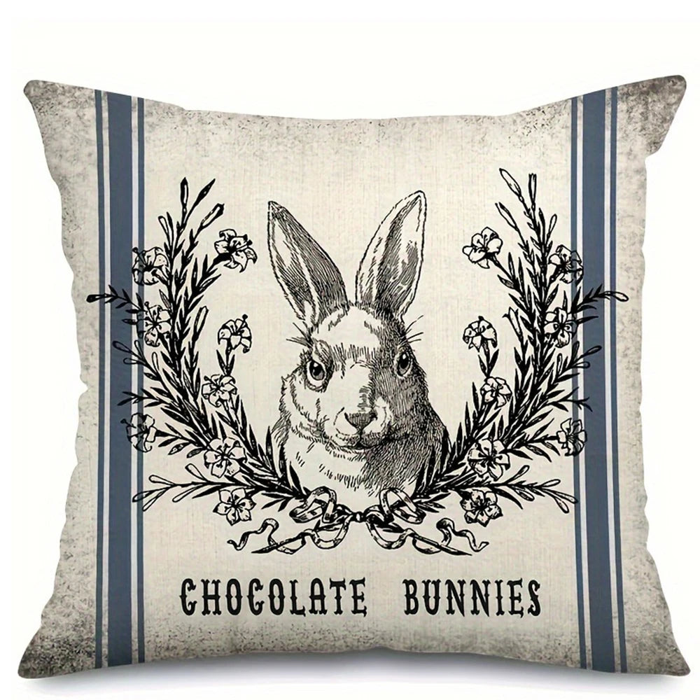 Easter decoration pillow cover, crown rabbit pattern design, sofa cushion cover, country farmhouse home room decoration