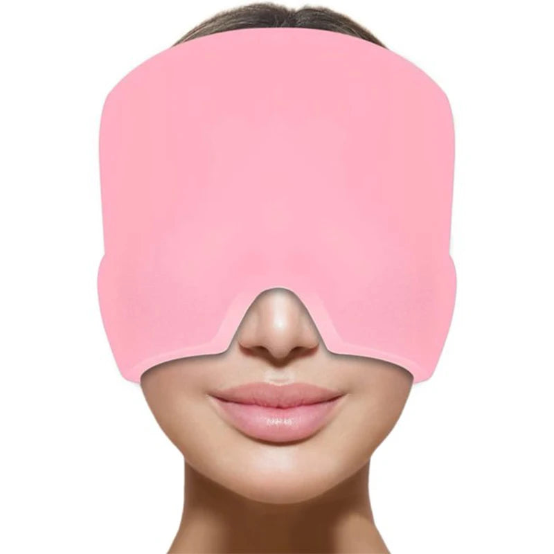 Gel Cold Ice Cap Head Heat Treatment Head Wrap Face Mask Massage Sleep Tool Black and Pink