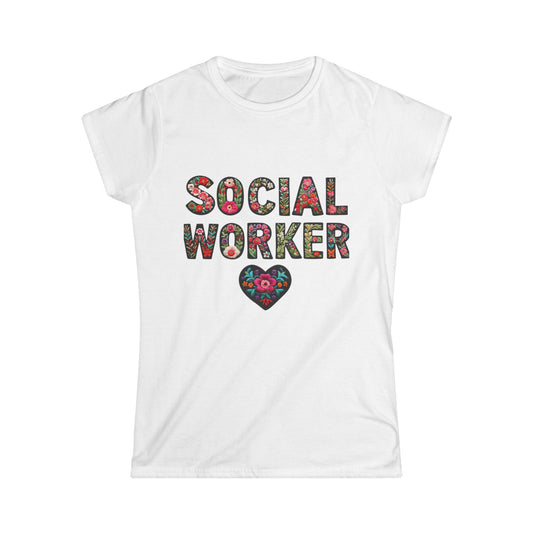 Social Worker Floral Women's Softstyle Tee - Celebrate Your Passion