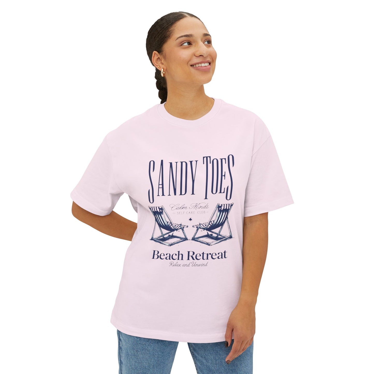Sandy Toes Beach Retreat Oversized Tee - Unisex White T-Shirt