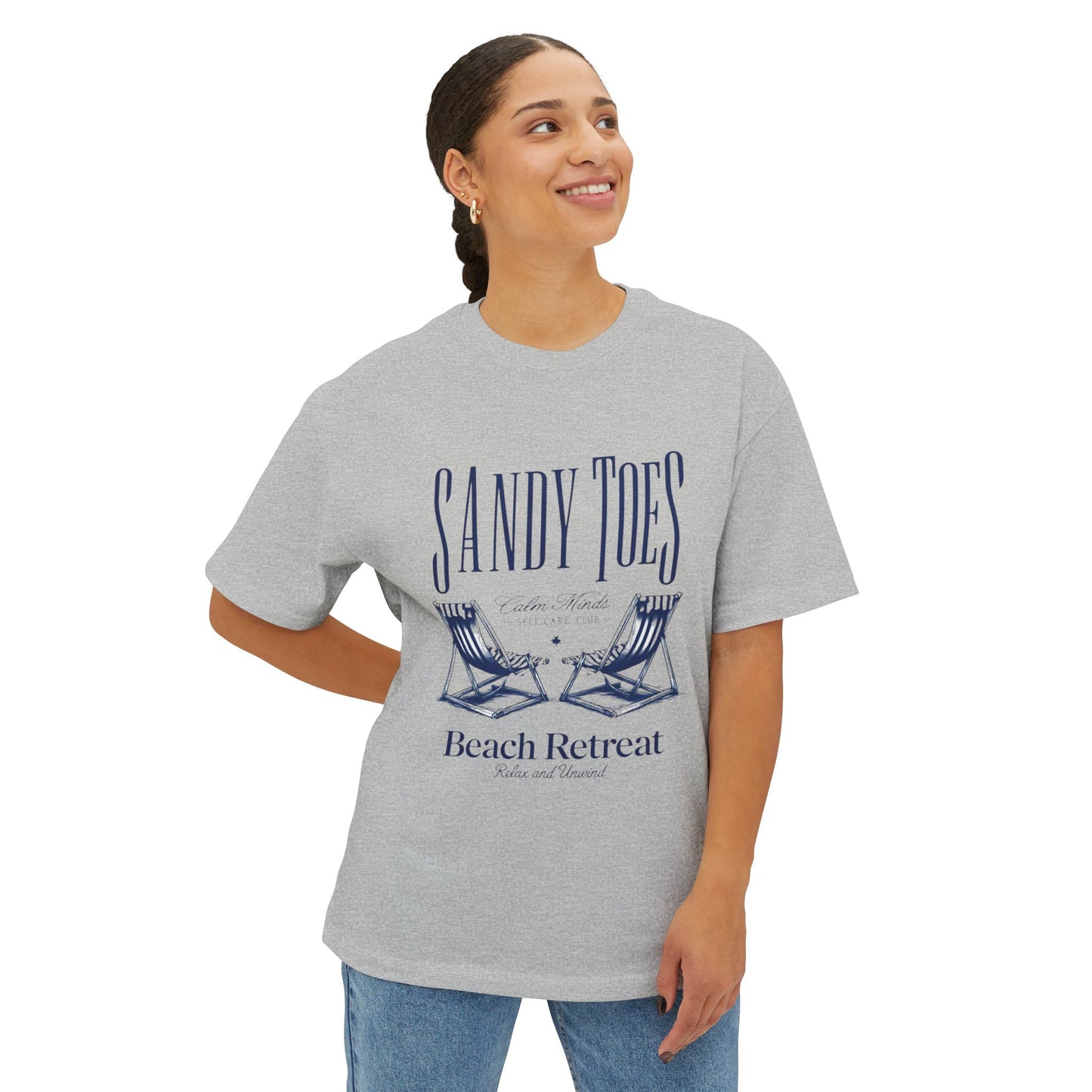 Sandy Toes Beach Retreat Oversized Tee - Unisex White T-Shirt