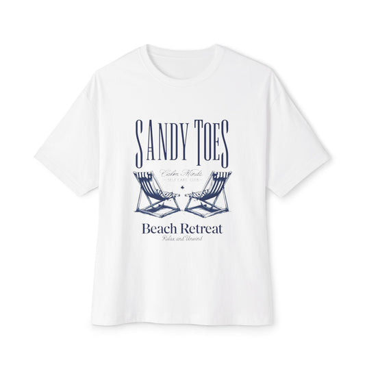 Sandy Toes Beach Retreat Oversized Tee - Unisex White T-Shirt
