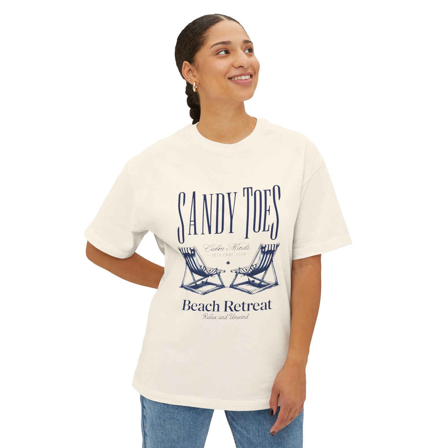 Sandy Toes Beach Retreat Oversized Tee - Unisex White T-Shirt