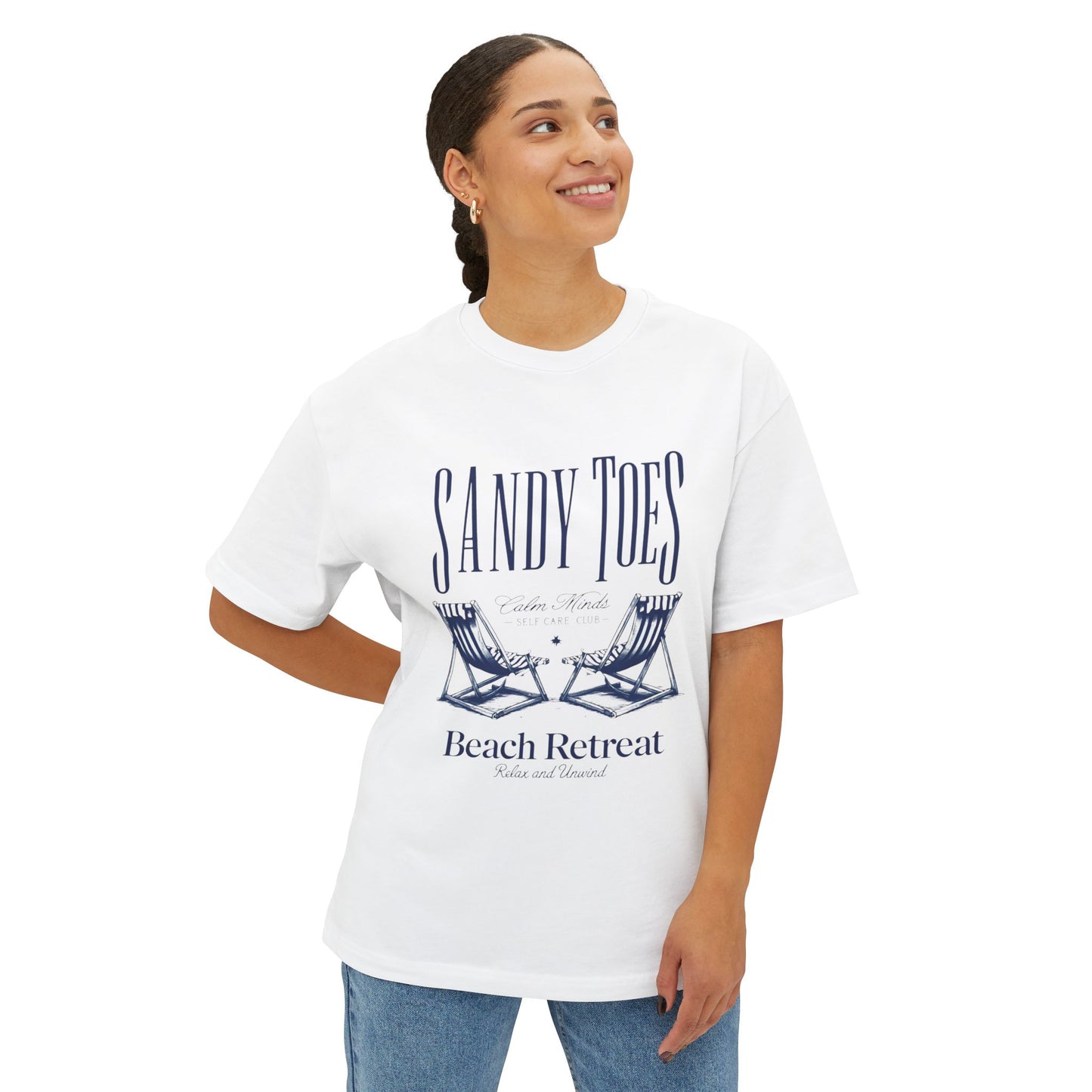 Sandy Toes Beach Retreat Oversized Tee - Unisex White T-Shirt