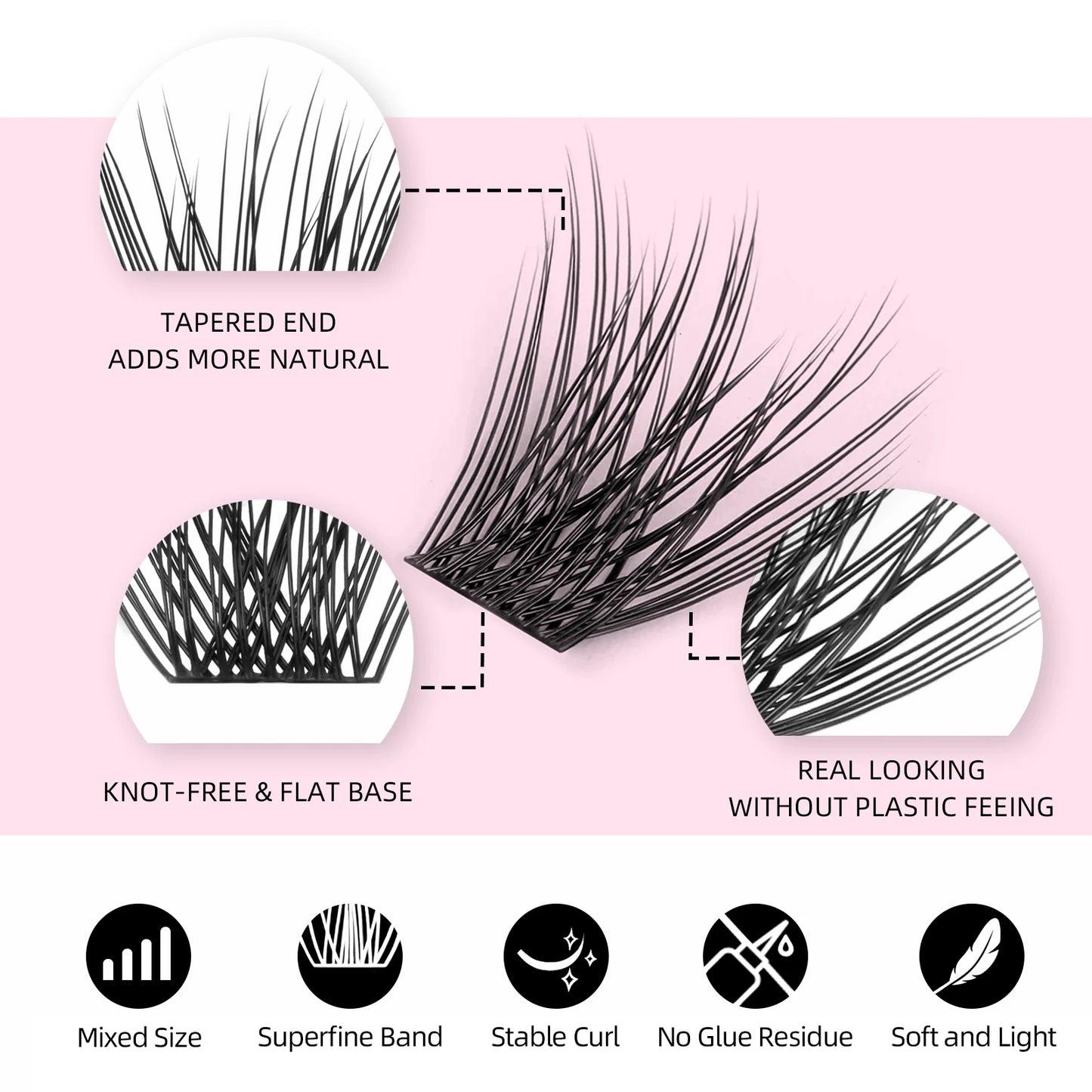 YUANZHIJIE Mix Length Fluffy Individual DIY Clusters Eyelash Extension C D Curl 144 pcs Natural Segmented Eyelash Makeup Tools