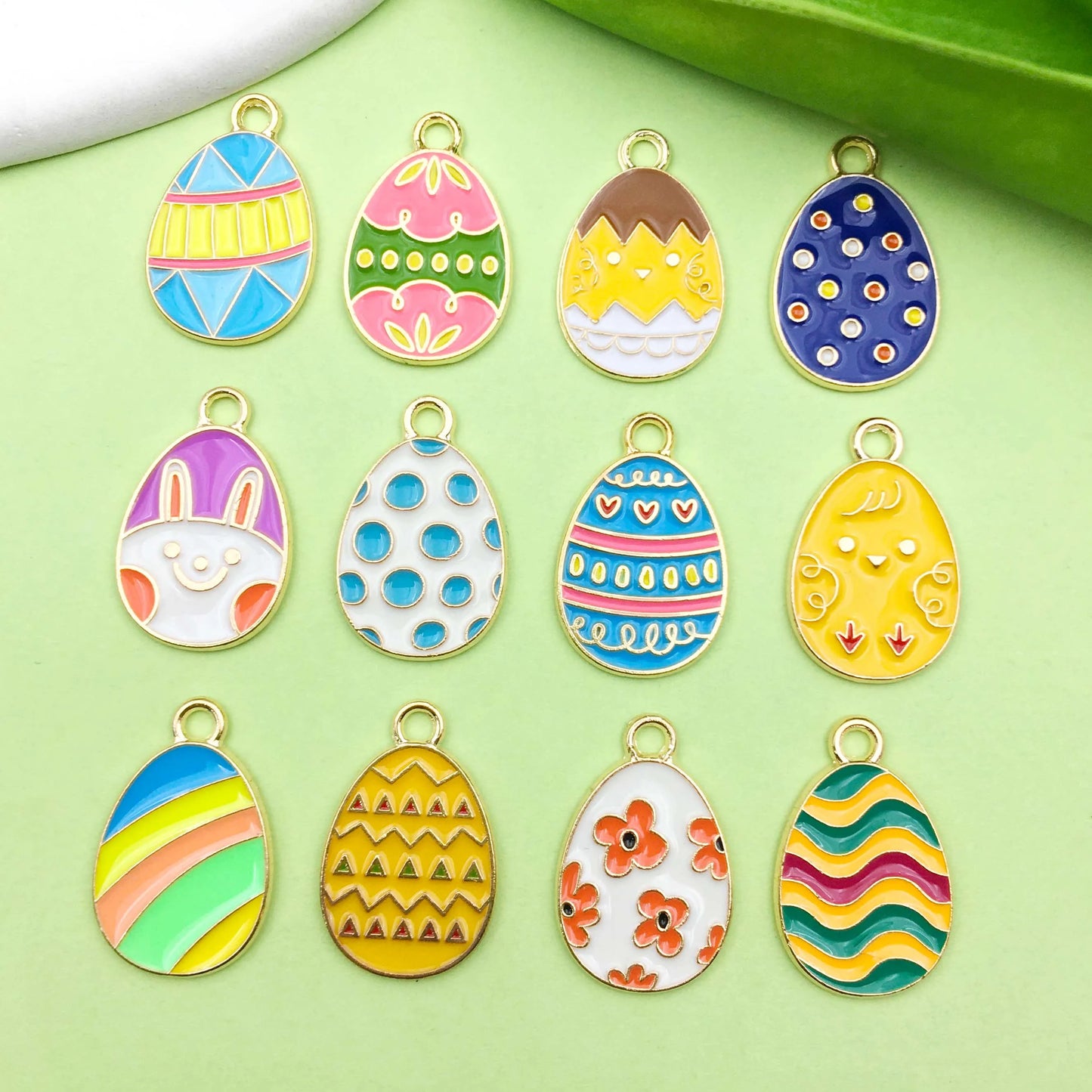 12/24pcs 14*22mm Easter Charms Colorful Cute Cartoon Egg Design Alloy Enamel Pendants For DIY Bracelet Necklace Jewelry Making