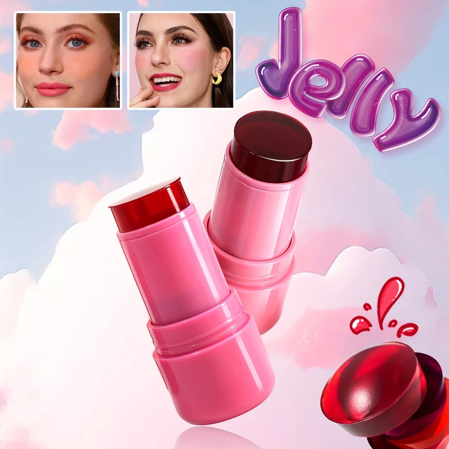 Jelly Blush Stick Lip and Cheek Stick, Multi-purpose Jelly Tint Jelly Blush, Blush Cooling Water Tint Sheer Lip & Cheek Stain