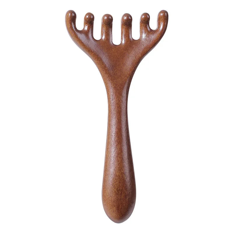 Alwafore Natural Sandalwood Massage Comb Six-Claw Head Acupoint Massage Gua Sha Tool Neck Face Lifting Scraping Massager