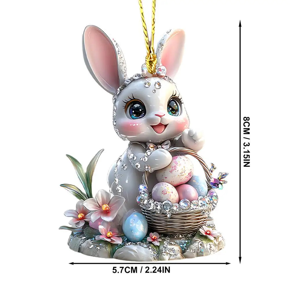 1PC Easter Bunny Egg Acrylic 2D Flat Pendant Keychain Car Rearview Mirror Decoration Backpack Small Hanging Party Home Decor