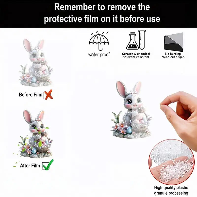 1PC Easter Bunny Egg Acrylic 2D Flat Pendant Keychain Car Rearview Mirror Decoration Backpack Small Hanging Party Home Decor