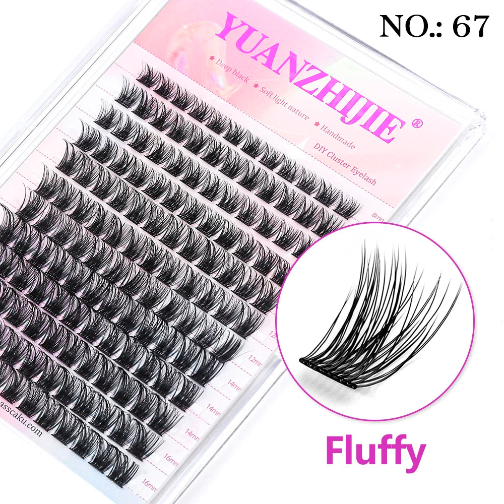 YUANZHIJIE Mix Length Fluffy Individual DIY Clusters Eyelash Extension C D Curl 144 pcs Natural Segmented Eyelash Makeup Tools