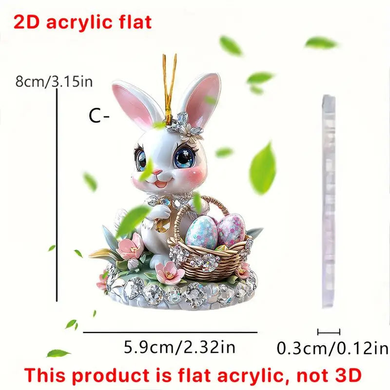 1PC Easter Bunny Egg Acrylic 2D Flat Pendant Keychain Car Rearview Mirror Decoration Backpack Small Hanging Party Home Decor
