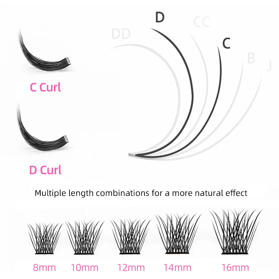 YUANZHIJIE Mix Length Fluffy Individual DIY Clusters Eyelash Extension C D Curl 144 pcs Natural Segmented Eyelash Makeup Tools