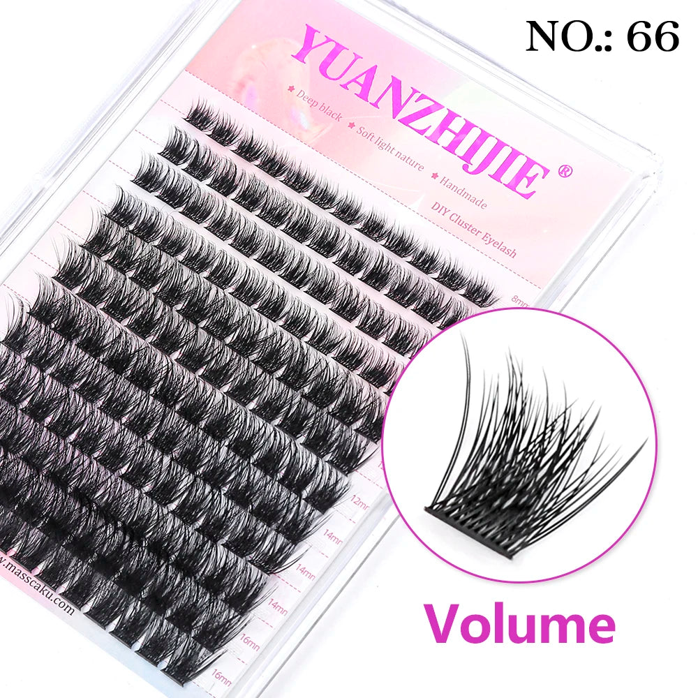 YUANZHIJIE Mix Length Fluffy Individual DIY Clusters Eyelash Extension C D Curl 144 pcs Natural Segmented Eyelash Makeup Tools