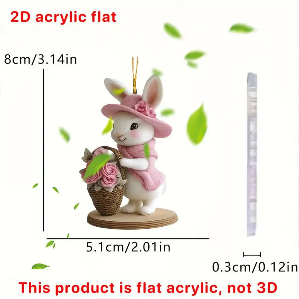 1PC Easter Bunny Egg Acrylic 2D Flat Pendant Keychain Car Rearview Mirror Decoration Backpack Small Hanging Party Home Decor
