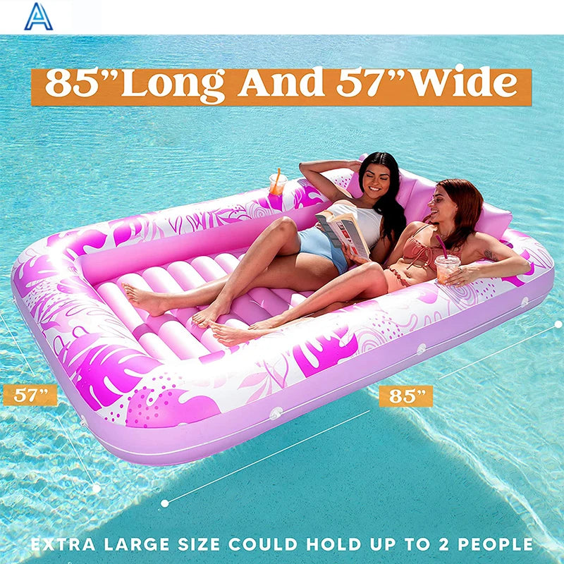 Factory OEM customize new design vinyl PVC inflatable 2 person pool fliat air mat mattress floating row airbed toy