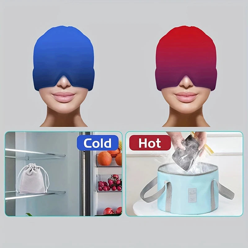 Gel Cold Ice Cap Head Heat Treatment Head Wrap Face Mask Massage Sleep Tool Black and Pink