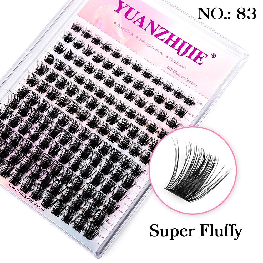 YUANZHIJIE Mix Length Fluffy Individual DIY Clusters Eyelash Extension C D Curl 144 pcs Natural Segmented Eyelash Makeup Tools