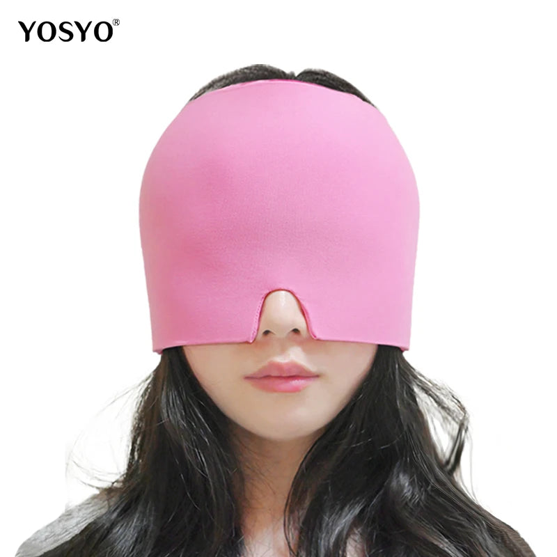 Gel Cold Ice Cap Head Heat Treatment Head Wrap Face Mask Massage Sleep Tool Black and Pink