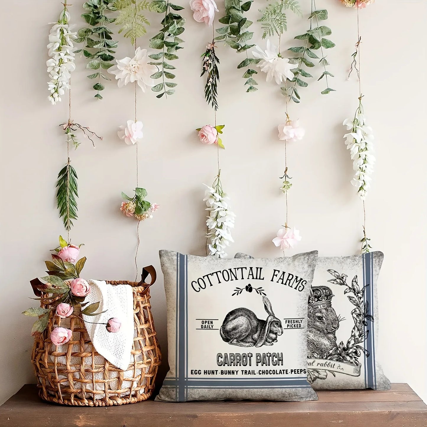 Easter decoration pillow cover, crown rabbit pattern design, sofa cushion cover, country farmhouse home room decoration