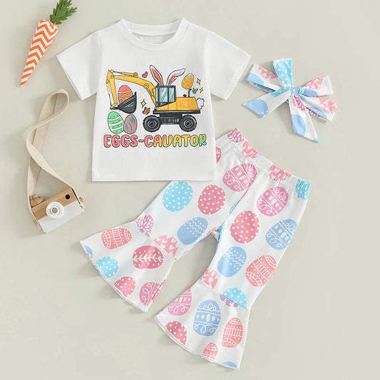 Girls Easter Outfit Sleeveless Bunny Print Dress with Matching Bow Headband and Sparkly Sandals Summer Set