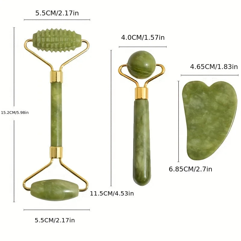 Gift,4-in-1 Jade Roller and Gua Sha Set.  Roller with Eye Massager, Jade Gua Sha, Ridged Roller Massager. Jade Roller For Face.