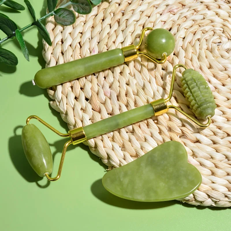 Gift,4-in-1 Jade Roller and Gua Sha Set.  Roller with Eye Massager, Jade Gua Sha, Ridged Roller Massager. Jade Roller For Face.