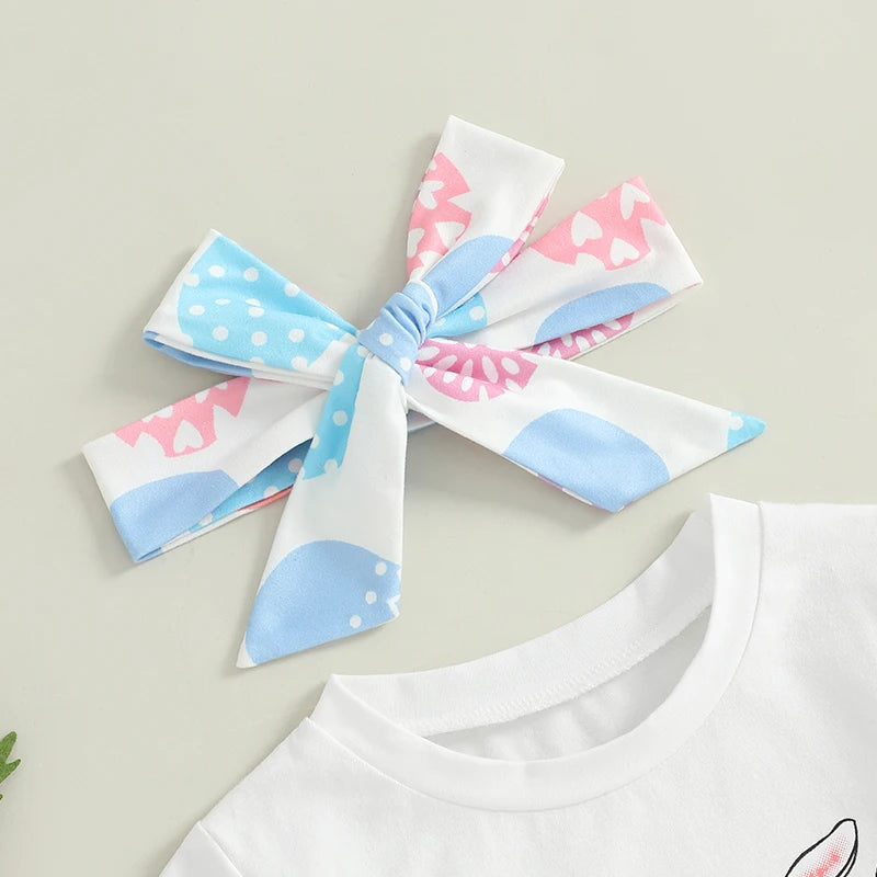 Girls Easter Outfit Sleeveless Bunny Print Dress with Matching Bow Headband and Sparkly Sandals Summer Set