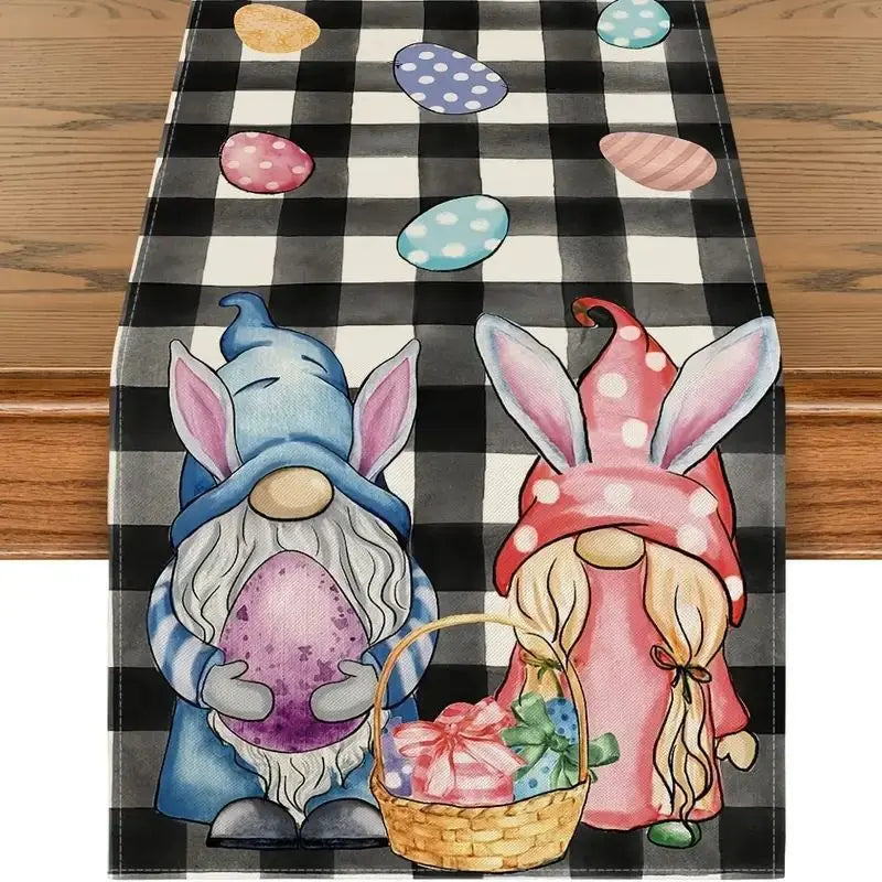 2025 Easter Rabbit Table Runner Linen Bunny Dining Table Cloth Placemat Spring Holiday Happy Easter Decoration For Home Kitchen