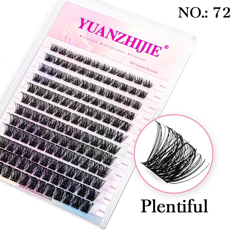 YUANZHIJIE Mix Length Fluffy Individual DIY Clusters Eyelash Extension C D Curl 144 pcs Natural Segmented Eyelash Makeup Tools
