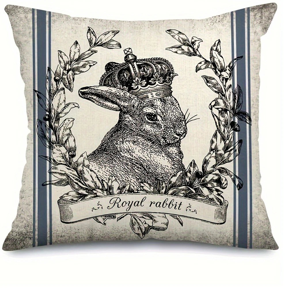 Easter decoration pillow cover, crown rabbit pattern design, sofa cushion cover, country farmhouse home room decoration