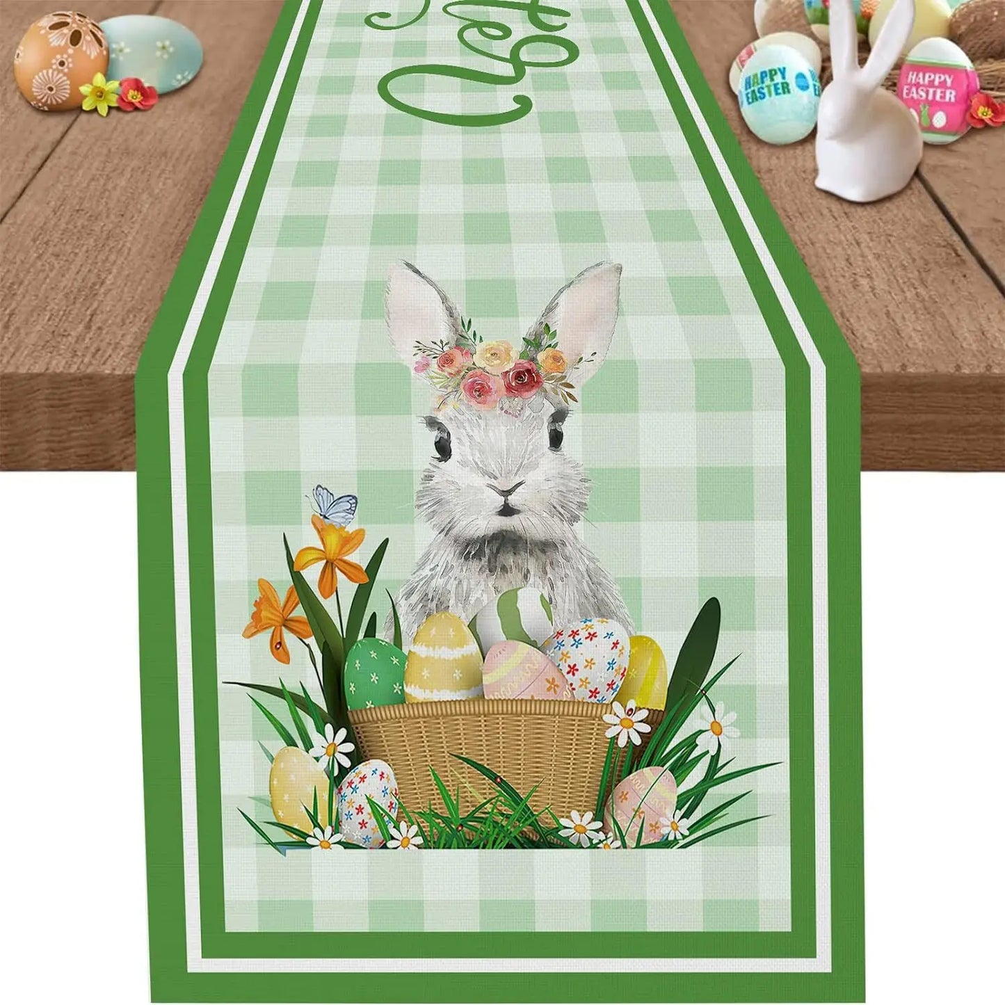 2025 Easter Rabbit Table Runner Linen Bunny Dining Table Cloth Placemat Spring Holiday Happy Easter Decoration For Home Kitchen