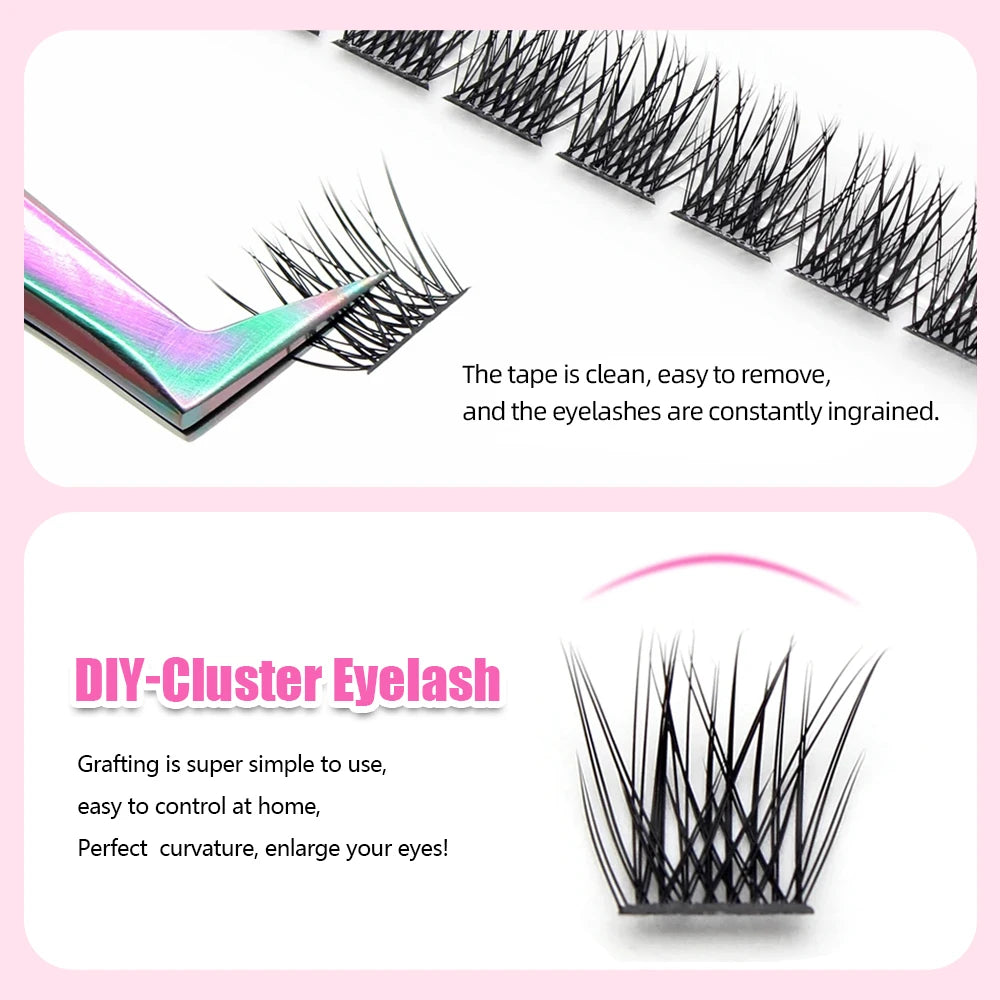 YUANZHIJIE Mix Length Fluffy Individual DIY Clusters Eyelash Extension C D Curl 144 pcs Natural Segmented Eyelash Makeup Tools