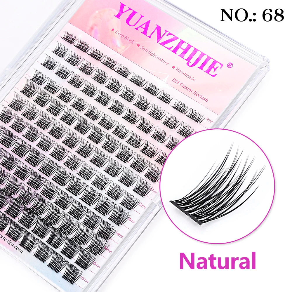 YUANZHIJIE Mix Length Fluffy Individual DIY Clusters Eyelash Extension C D Curl 144 pcs Natural Segmented Eyelash Makeup Tools