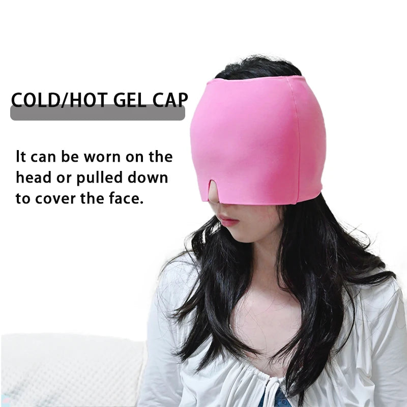 Gel Cold Ice Cap Head Heat Treatment Head Wrap Face Mask Massage Sleep Tool Black and Pink