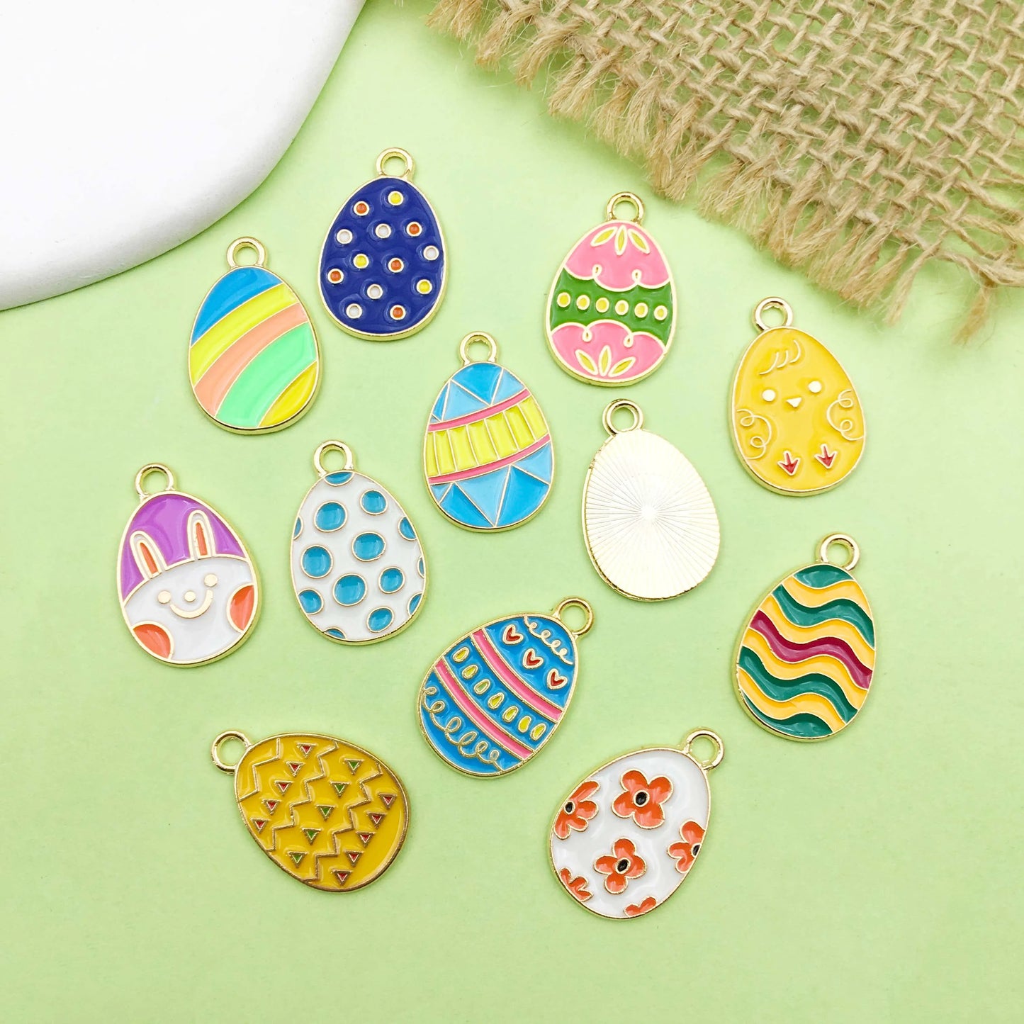 12/24pcs 14*22mm Easter Charms Colorful Cute Cartoon Egg Design Alloy Enamel Pendants For DIY Bracelet Necklace Jewelry Making