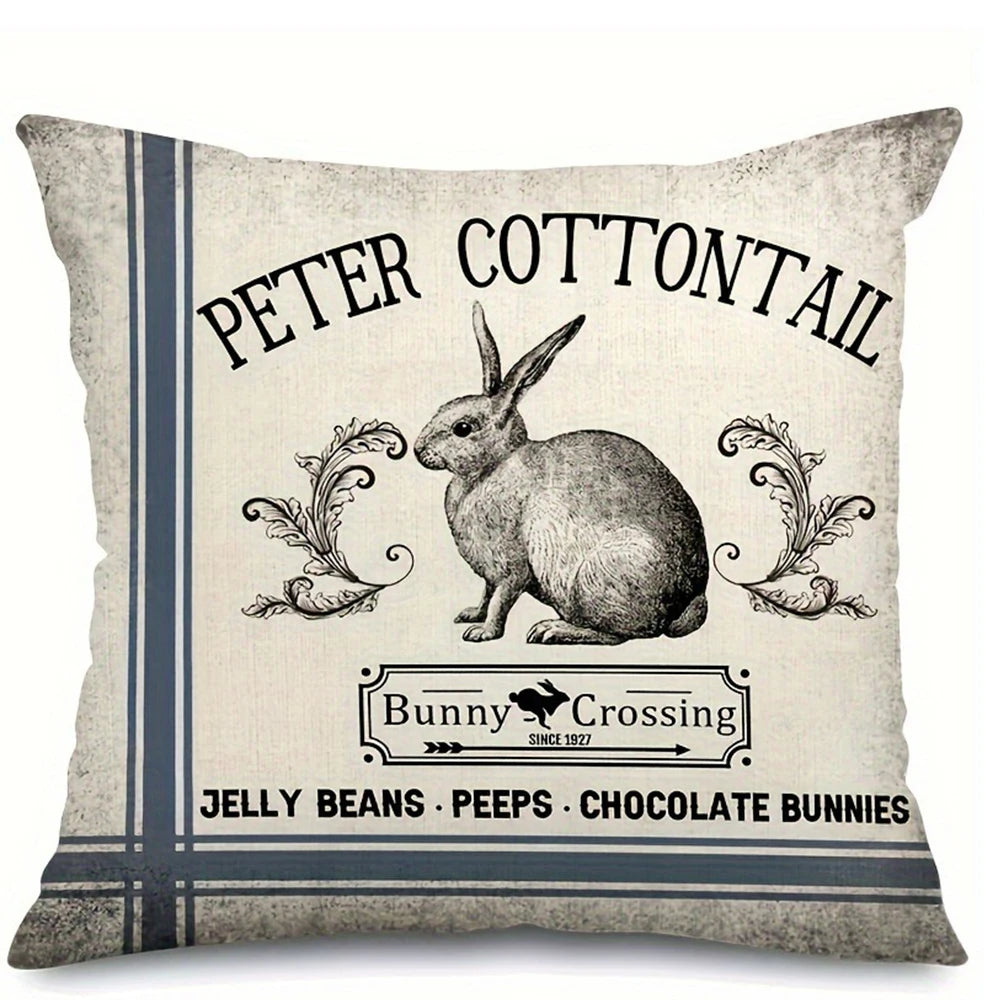 Easter decoration pillow cover, crown rabbit pattern design, sofa cushion cover, country farmhouse home room decoration