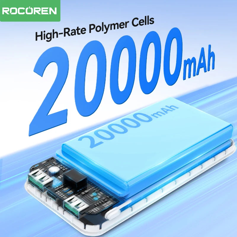 Rocoren 22.5W 20000mAh Power Bank QC PD 3.0 Fast Charge PowerBank Portable 10000mAh External Battery For iPhone 16 Pro Xiaomi mi