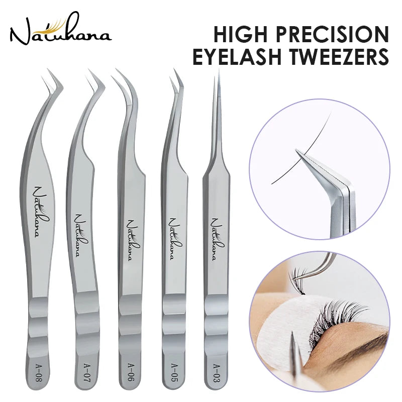 Stainless Steel Eyelash Extensions Tweezers Lash Artists High Precision Superhard Anti-Static Tweezers Makeup Tools