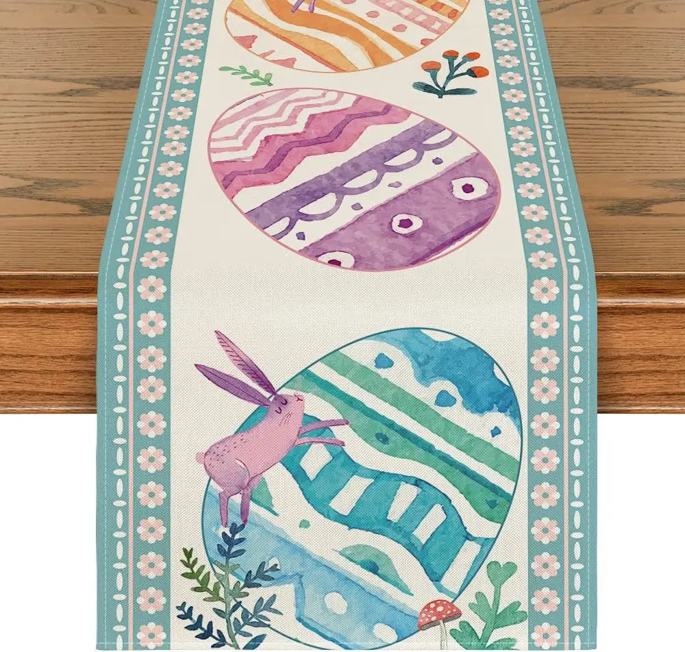 2025 Easter Rabbit Table Runner Linen Bunny Dining Table Cloth Placemat Spring Holiday Happy Easter Decoration For Home Kitchen