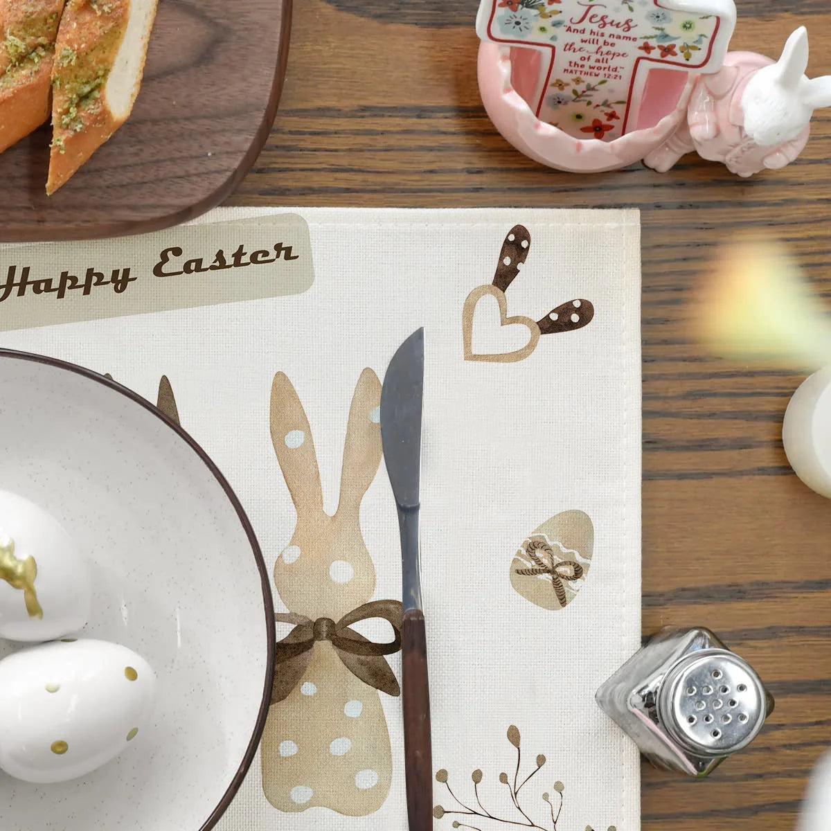 2025 Easter Rabbit Table Runner Linen Bunny Dining Table Cloth Placemat Spring Holiday Happy Easter Decoration For Home Kitchen
