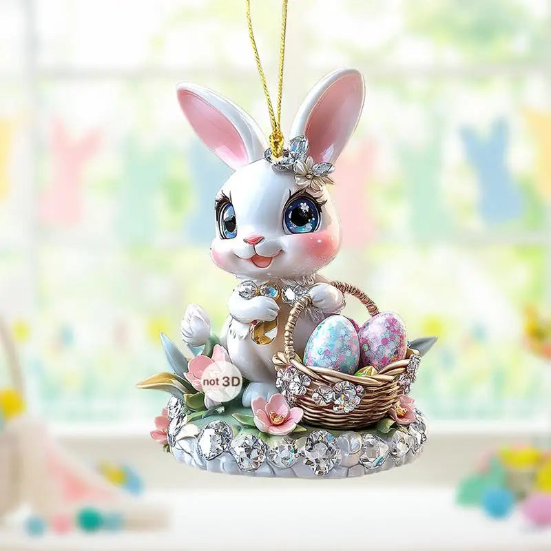 1PC Easter Bunny Egg Acrylic 2D Flat Pendant Keychain Car Rearview Mirror Decoration Backpack Small Hanging Party Home Decor