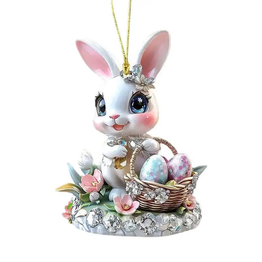1PC Easter Bunny Egg Acrylic 2D Flat Pendant Keychain Car Rearview Mirror Decoration Backpack Small Hanging Party Home Decor