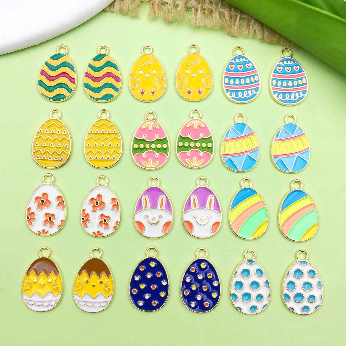 12/24pcs 14*22mm Easter Charms Colorful Cute Cartoon Egg Design Alloy Enamel Pendants For DIY Bracelet Necklace Jewelry Making