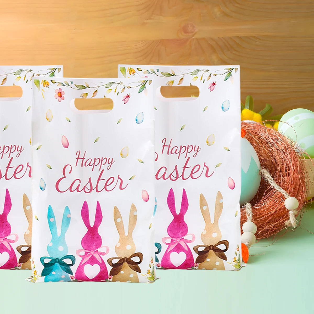 Happy Easter Candy Gifts Bags Bunny Rabbit Eggs Cookies Packing Bag Easter Decoration For Home Happy Birthday Party Supplies