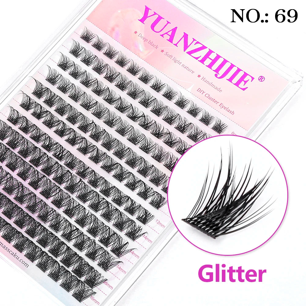 YUANZHIJIE Mix Length Fluffy Individual DIY Clusters Eyelash Extension C D Curl 144 pcs Natural Segmented Eyelash Makeup Tools