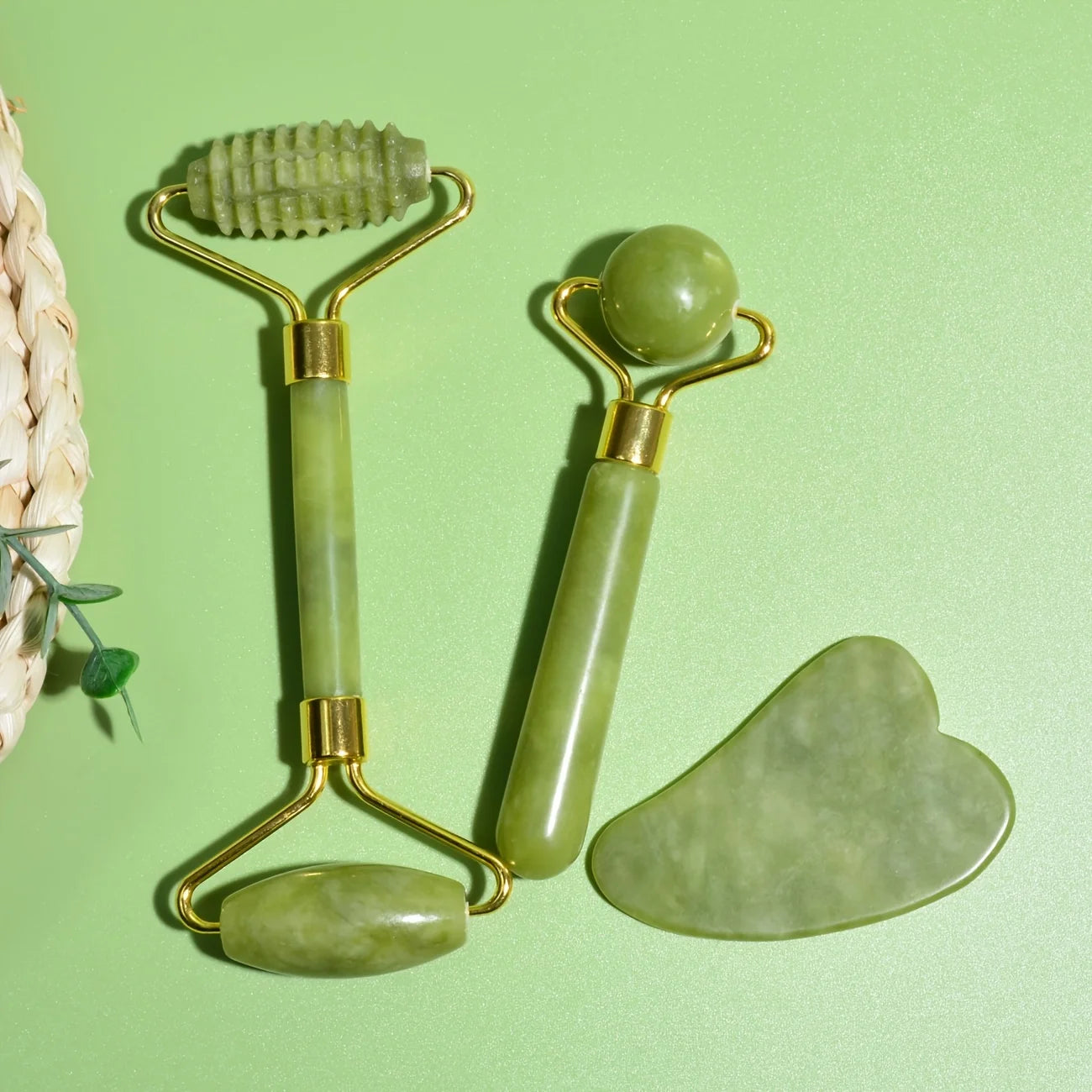 Gift,4-in-1 Jade Roller and Gua Sha Set.  Roller with Eye Massager, Jade Gua Sha, Ridged Roller Massager. Jade Roller For Face.