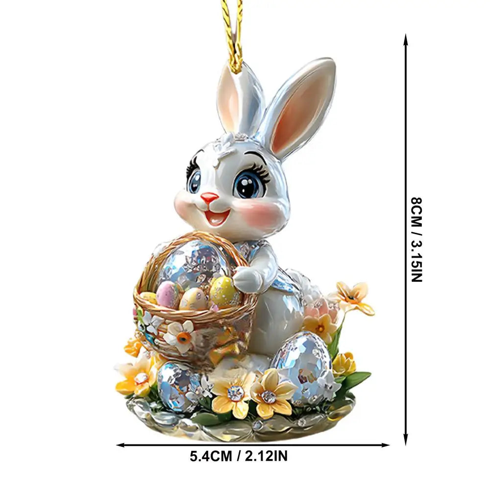 1PC Easter Bunny Egg Acrylic 2D Flat Pendant Keychain Car Rearview Mirror Decoration Backpack Small Hanging Party Home Decor