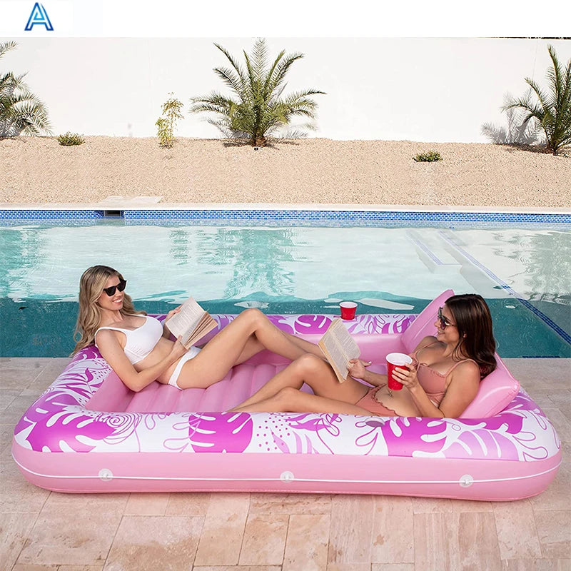 Factory OEM customize new design vinyl PVC inflatable 2 person pool fliat air mat mattress floating row airbed toy